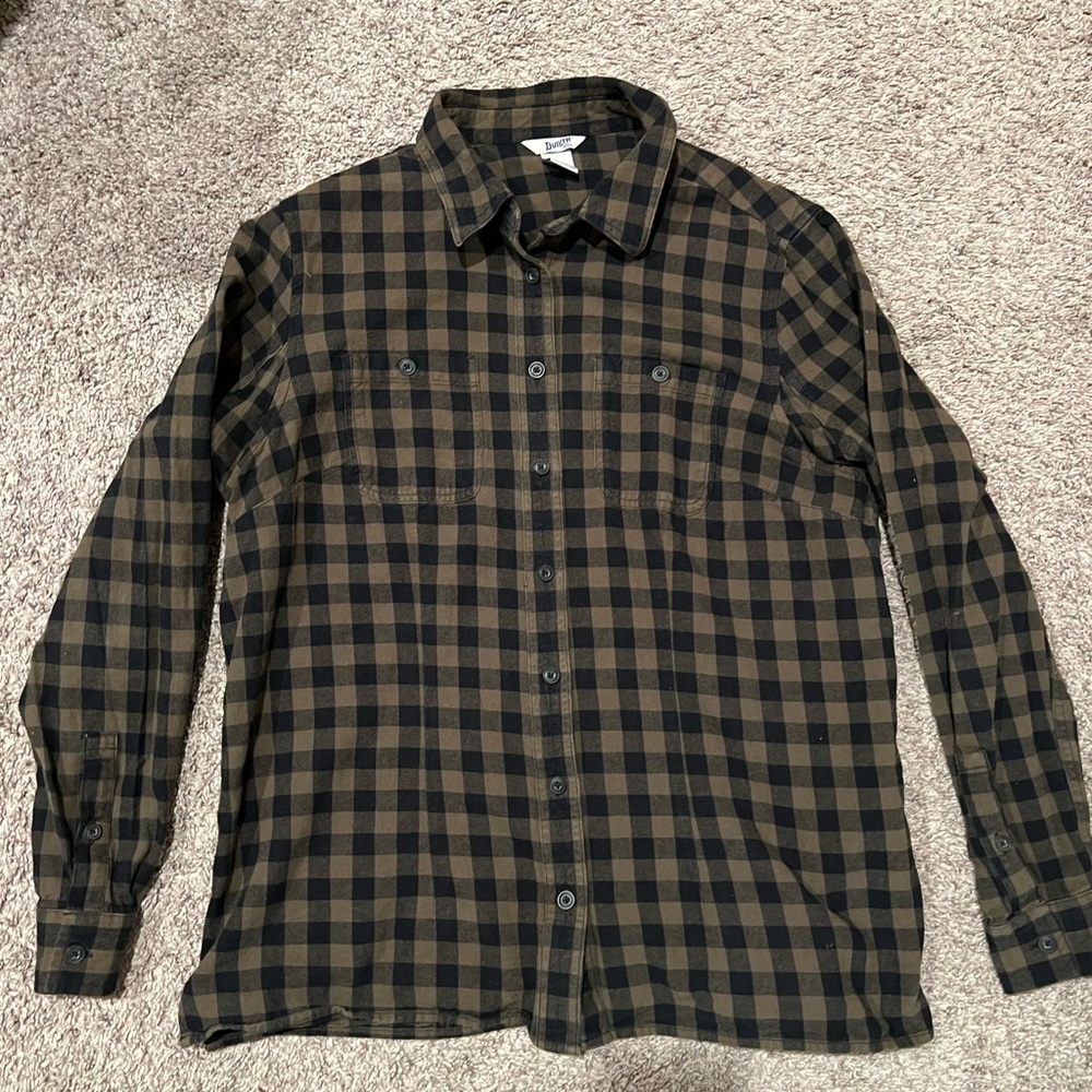 Duluth Trading Co women’s free swinging flannel shirt size L - green/black check